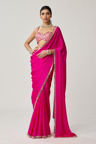 Gota Mirror Saree Set for Indian Wedding – Fuchsia Pink Festive by Vvani by Vani Vats
