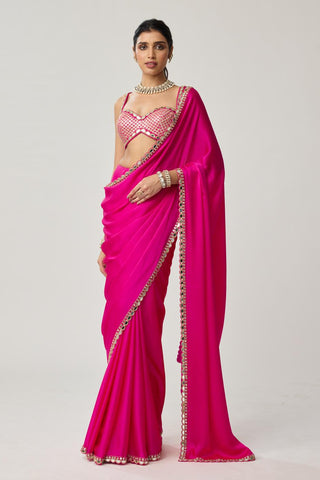 Gota Mirror Saree Set for Indian Wedding – Fuchsia Pink Festive by Vvani by Vani Vats