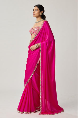Gota Mirror Saree Set for Indian Wedding – Fuchsia Pink Festive by Vvani by Vani Vats