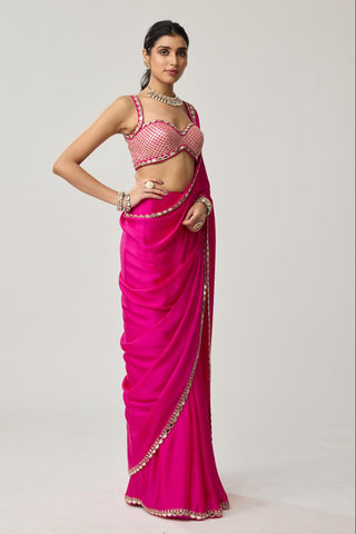 Gota Mirror Saree Set for Indian Wedding – Fuchsia Pink Festive by Vvani by Vani Vats