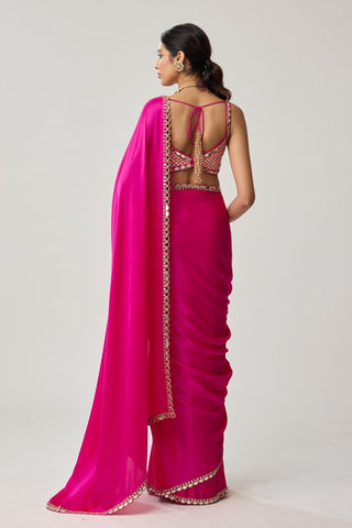 Gota Mirror Saree Set for Indian Wedding – Fuchsia Pink Festive by Vvani by Vani Vats