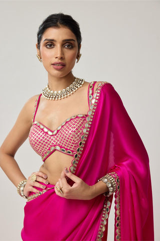 Gota Mirror Saree Set for Indian Wedding – Fuchsia Pink Festive by Vvani by Vani Vats