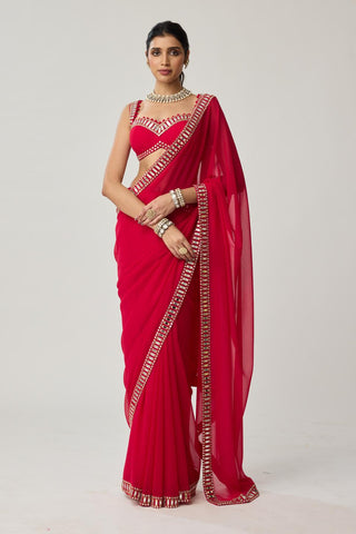 Mirror Saree Set for Indian Wedding – Red Festive by Vvani by Vani Vats