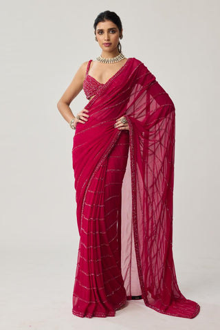 Crystal Saree Set for Indian Wedding – Ruby Red Festive by Vvani by Vani Vats