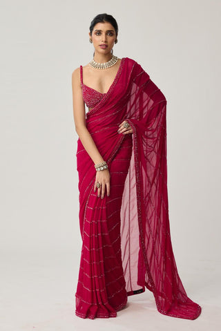 Crystal Saree Set for Indian Wedding – Ruby Red Festive by Vvani by Vani Vats