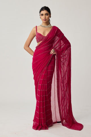 Crystal Saree Set for Indian Wedding – Ruby Red Festive by Vvani by Vani Vats