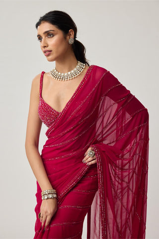Crystal Saree Set for Indian Wedding – Ruby Red Festive by Vvani by Vani Vats