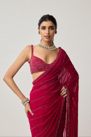 Crystal Saree Set for Indian Wedding – Ruby Red Festive by Vvani by Vani Vats