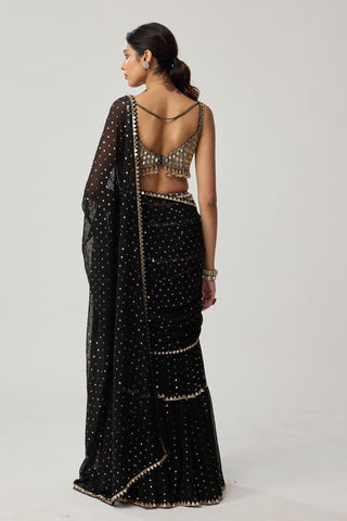 Saree Set for Indian Weddings – Black Multi-tier Georgette by Vvani by Vani Vats