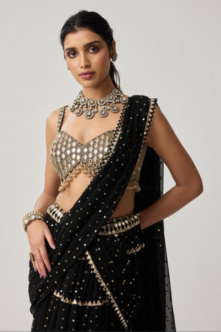 Saree Set for Indian Weddings – Black Multi-tier Georgette by Vvani by Vani Vats