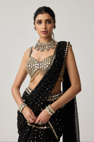 Saree Set for Indian Weddings – Black Multi-tier Georgette by Vvani by Vani Vats