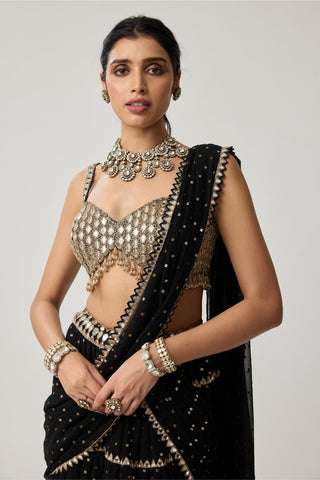 Saree Set for Indian Weddings – Black Multi-tier Georgette by Vvani by Vani Vats