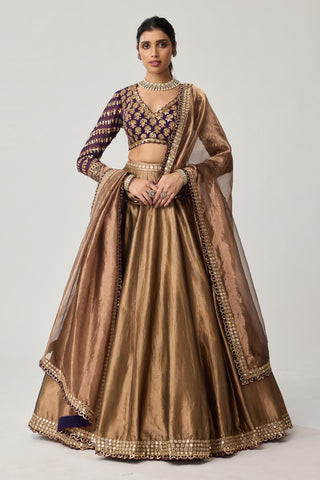 Lehenga Set for Indian Weddings – Brown Tissue Mughal Motif by Vvani by Vani Vats