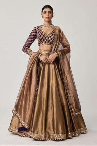 Lehenga Set for Indian Weddings – Brown Tissue Mughal Motif by Vvani by Vani Vats