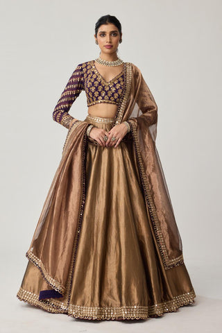 Lehenga Set for Indian Weddings – Brown Tissue Mughal Motif by Vvani by Vani Vats