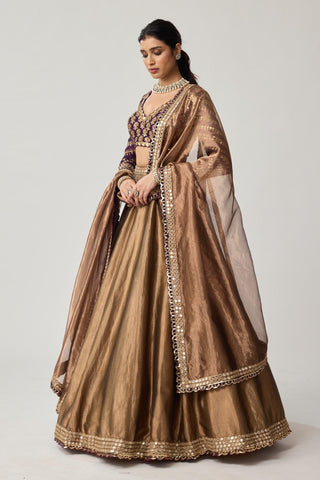 Lehenga Set for Indian Weddings – Brown Tissue Mughal Motif by Vvani by Vani Vats
