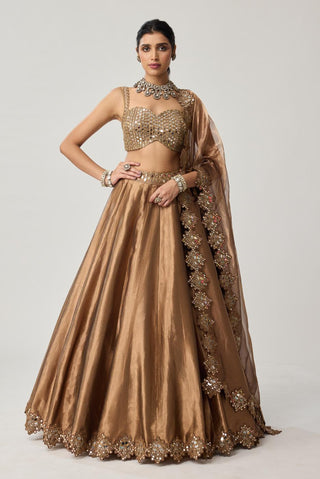 Lehenga Set for Indian Weddings – Brown Mirror Geometry by Vvani by Vani Vats