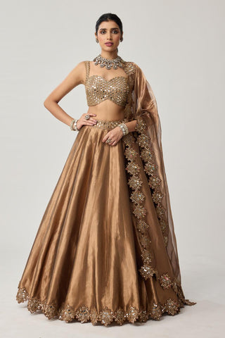 Lehenga Set for Indian Weddings – Brown Mirror Geometry by Vvani by Vani Vats