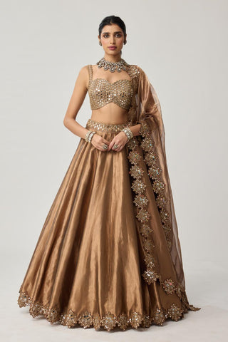 Lehenga Set for Indian Weddings – Brown Mirror Geometry by Vvani by Vani Vats