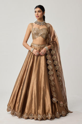 Lehenga Set for Indian Weddings – Brown Mirror Geometry by Vvani by Vani Vats