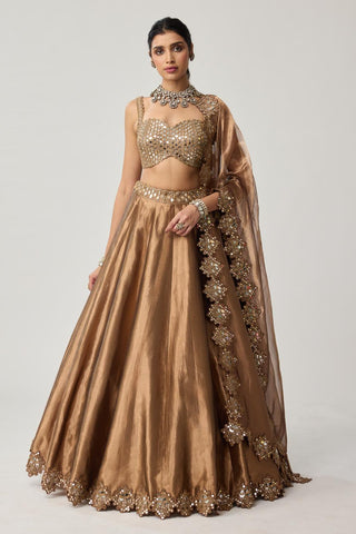 Lehenga Set for Indian Weddings – Brown Mirror Geometry by Vvani by Vani Vats