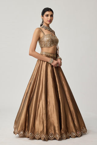Lehenga Set for Indian Weddings – Brown Mirror Geometry by Vvani by Vani Vats