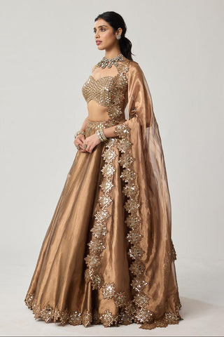 Lehenga Set for Indian Weddings – Brown Mirror Geometry by Vvani by Vani Vats