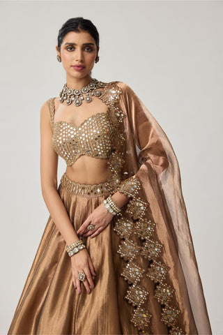 Lehenga Set for Indian Weddings – Brown Mirror Geometry by Vvani by Vani Vats
