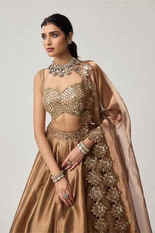Lehenga Set for Indian Weddings – Brown Mirror Geometry by Vvani by Vani Vats