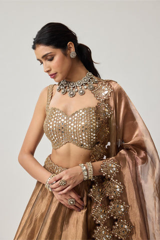 Lehenga Set for Indian Weddings – Brown Mirror Geometry by Vvani by Vani Vats