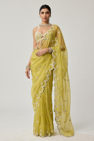 Saree Set for Indian Weddings – Green Mirror & Pearl by Vvani by Vani Vats