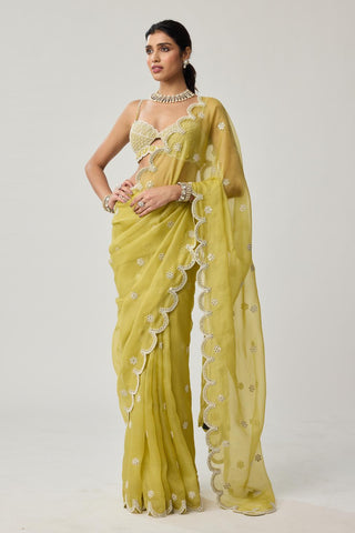 Saree Set for Indian Weddings – Green Mirror & Pearl by Vvani by Vani Vats