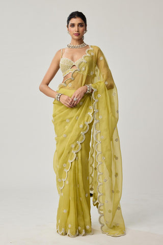 Saree Set for Indian Weddings – Green Mirror & Pearl by Vvani by Vani Vats