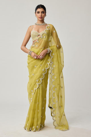 Saree Set for Indian Weddings – Green Mirror & Pearl by Vvani by Vani Vats