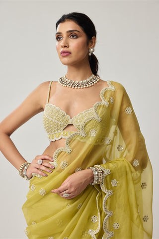 Saree Set for Indian Weddings – Green Mirror & Pearl by Vvani by Vani Vats