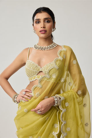 Saree Set for Indian Weddings – Green Mirror & Pearl by Vvani by Vani Vats