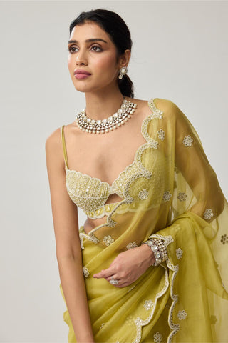 Saree Set for Indian Weddings – Green Mirror & Pearl by Vvani by Vani Vats