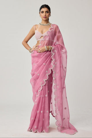 Saree Set for Indian Weddings – Onion Pink Organza Pearl by Vvani by Vani Vats