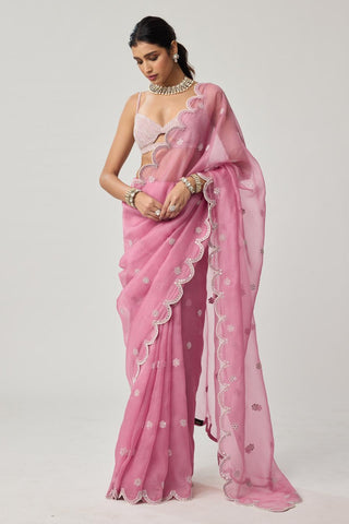 Saree Set for Indian Weddings – Onion Pink Organza Pearl by Vvani by Vani Vats