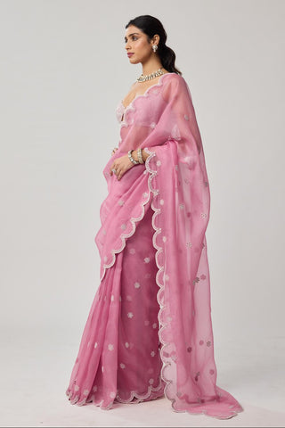 Saree Set for Indian Weddings – Onion Pink Organza Pearl by Vvani by Vani Vats