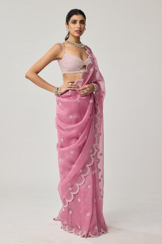 Saree Set for Indian Weddings – Onion Pink Organza Pearl by Vvani by Vani Vats