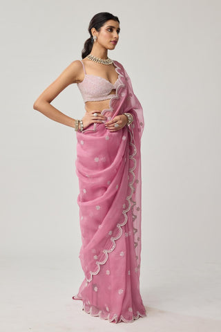 Saree Set for Indian Weddings – Onion Pink Organza Pearl by Vvani by Vani Vats