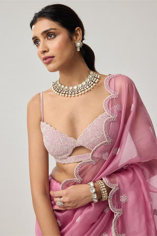 Saree Set for Indian Weddings – Onion Pink Organza Pearl by Vvani by Vani Vats