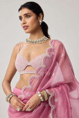 Saree Set for Indian Weddings – Onion Pink Organza Pearl by Vvani by Vani Vats