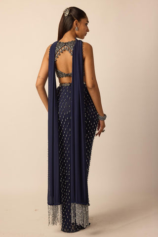 Draped Skirt for Contemporary Wear – Deep Blue Single Drop by Vvani By Vani Vats