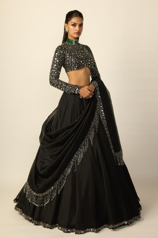 Lehenga Set for Indian Wedding – Black Tassel Dupatta by Vvani By Vani Vats