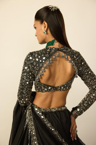 Lehenga Set for Indian Wedding – Black Tassel Dupatta by Vvani By Vani Vats