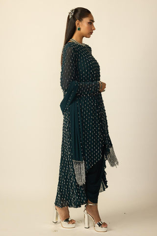 Kurta Set for Indian Wedding – Green Teal Silver Drop by Vvani By Vani Vats