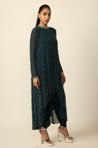 Kurta Set for Indian Wedding – Green Teal Silver Drop by Vvani By Vani Vats