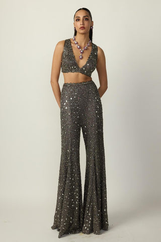 Sharara Set for Indian Wedding – Metallic Gray Blouse by Vvani By Vani Vats